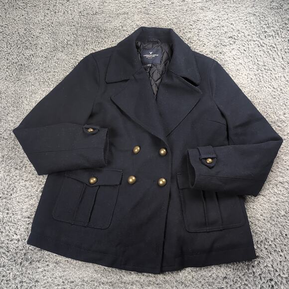 American Eagle Pea Coat Men Extra Large Blue Wool Jacket Buttons Military Casual - Picture 1 of 6